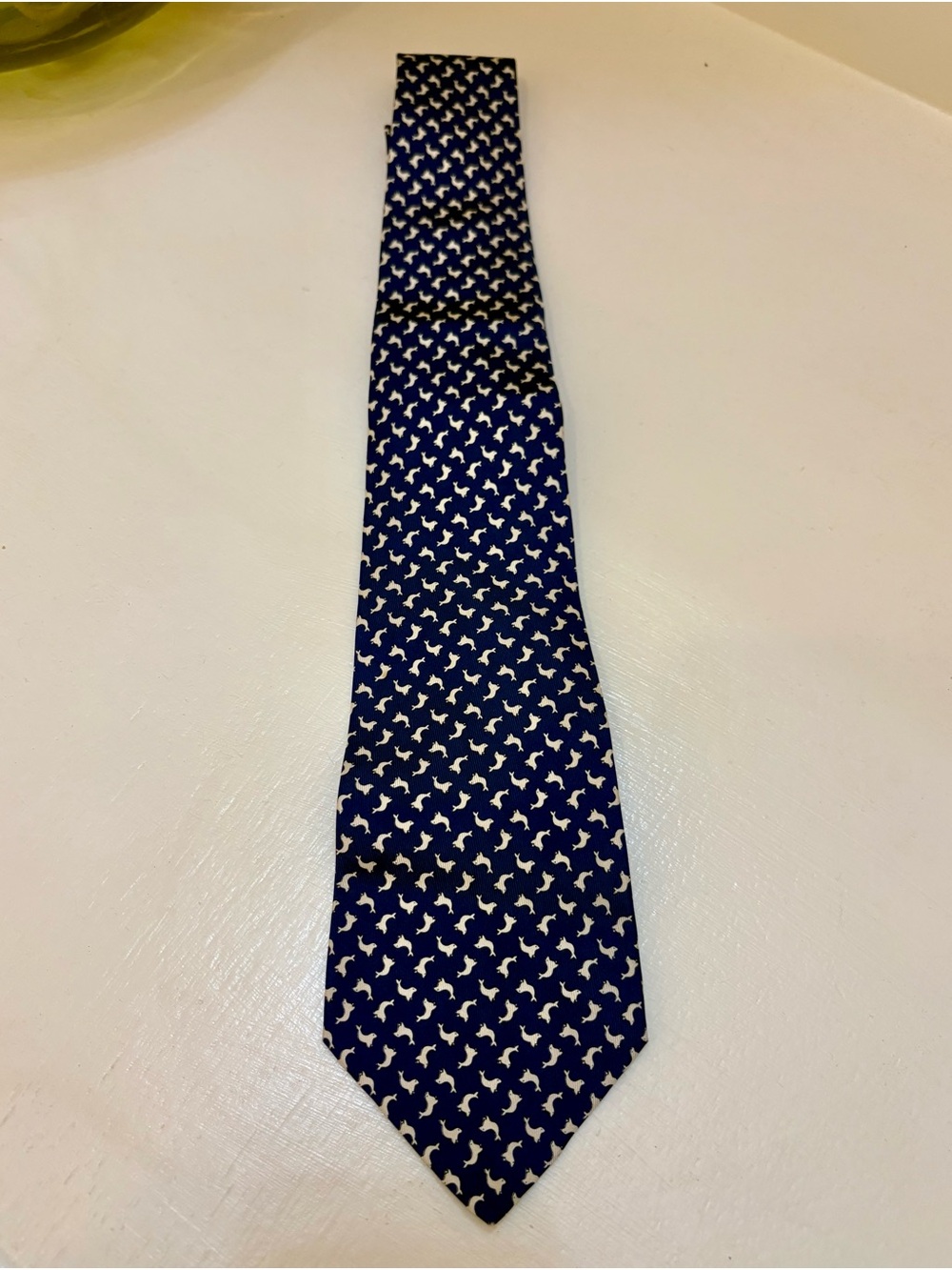 Salvatore Ferragamo Navy Tie with white Seals, new. 100% silk